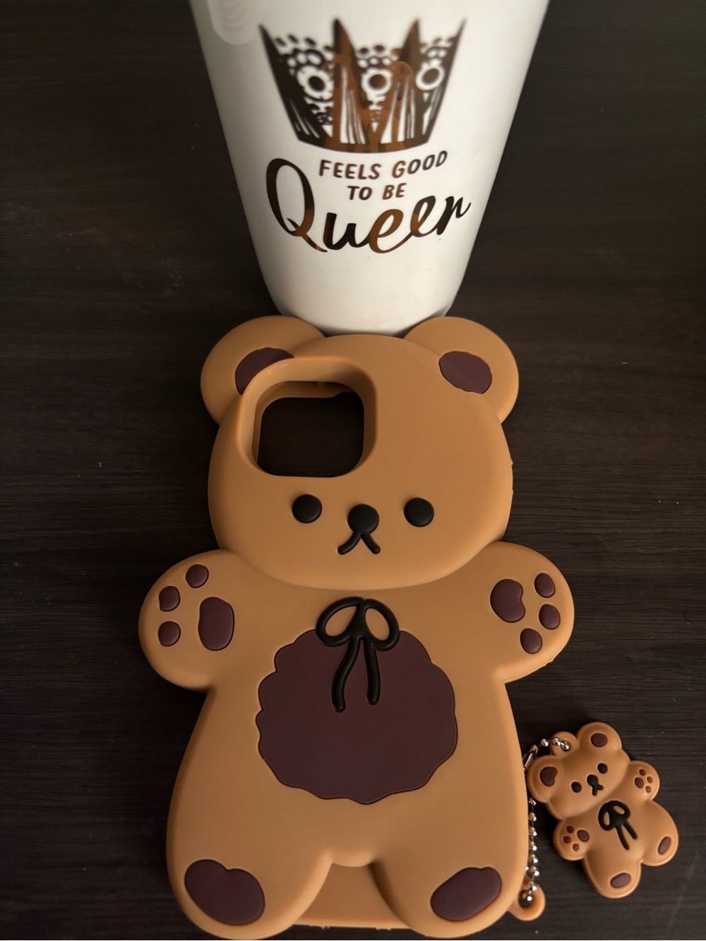 Bear Silicone Phone Case with Matching Charm - Brown